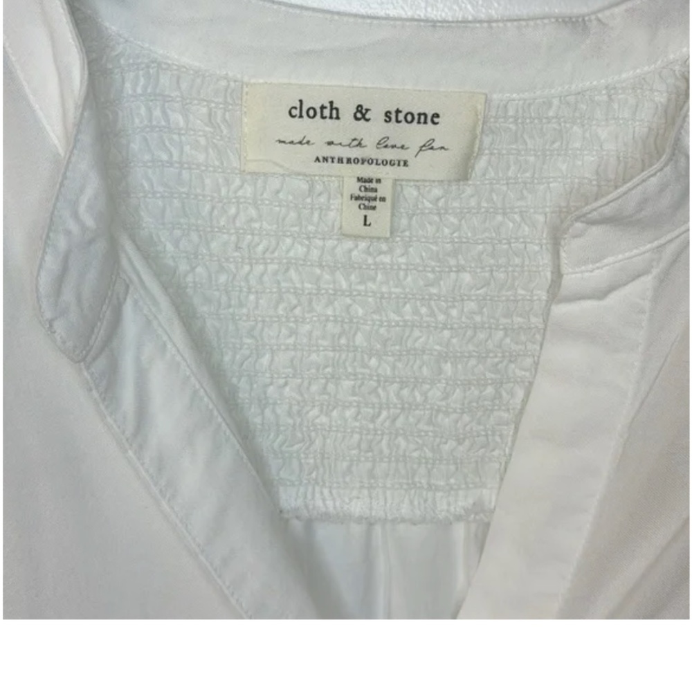 Anthropologie Cloth & Stone Smocked Button Down in White Size L - Picture 7 of 9